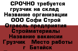 СРОЧНО требуется грузчик на склад. › Название организации ­ ООО Софи-Строй › Отрасль предприятия ­ Стройматериалы › Название вакансии ­ Грузчик › Место работы ­ г. Батайск › Подчинение ­ директор › Минимальный оклад ­ 15 000 › Возраст от ­ 18 › Возраст до ­ 55 - Ростовская обл., Батайск г. Работа » Вакансии   